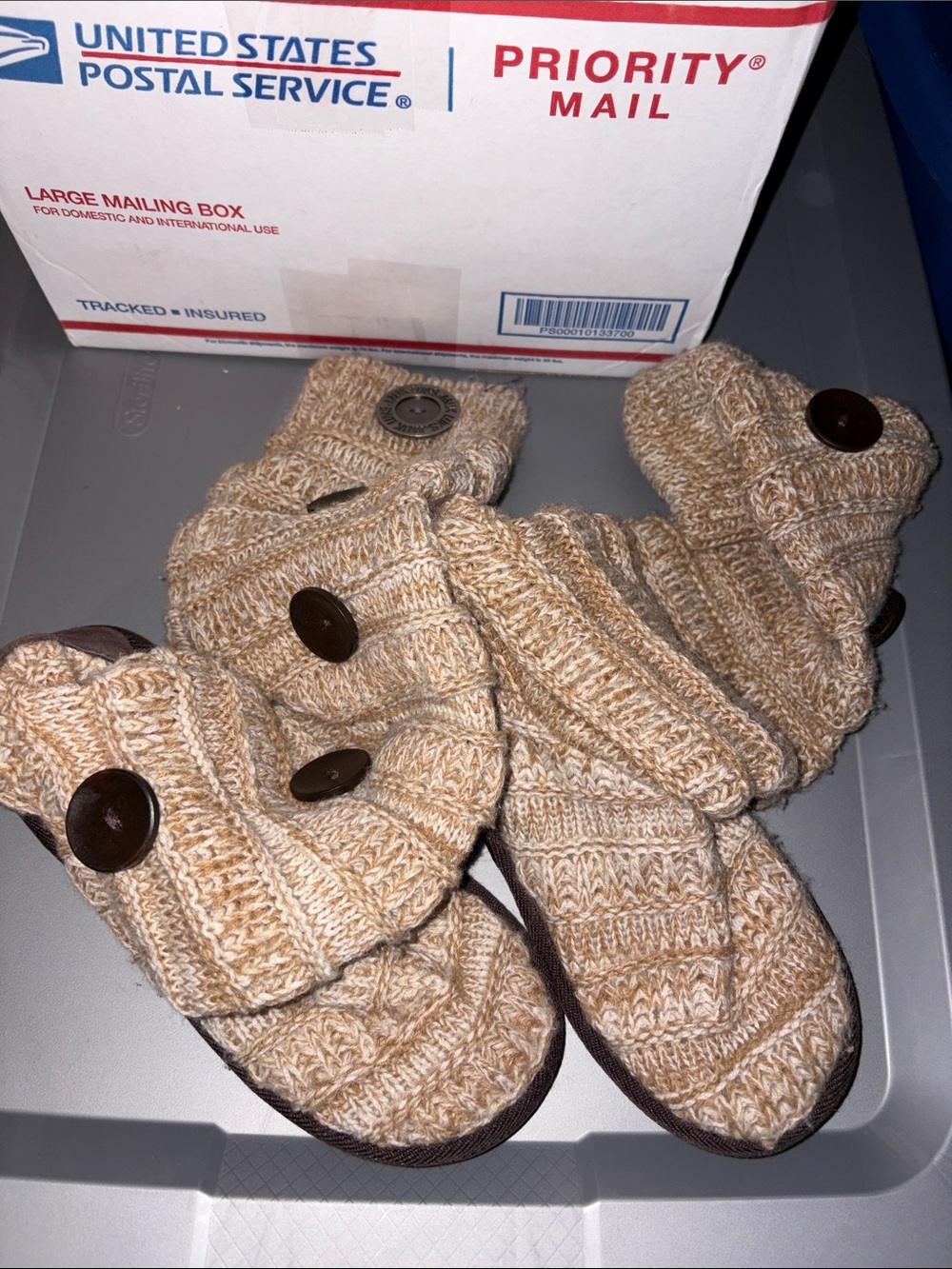 Muk luks Cozy Knit Button Bootie Slippers - Beige